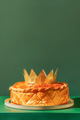 Epiphany kings cake with a golden paper crown