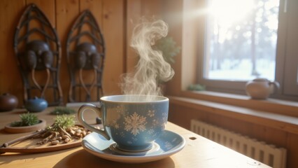 Steam rising from a cup of coffee