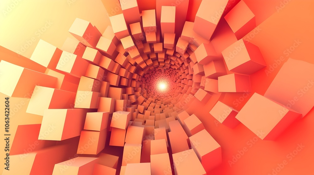 Poster abstract 3d cube tunnel vortex expanding with vibrant gradient background