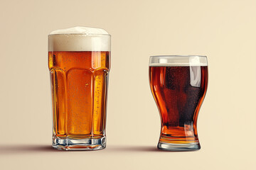 Two Glasses of Craft Beer on Light Background