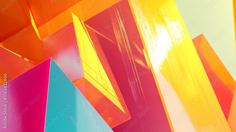 Poster vibrant geometric shapes and expanding lines in gradient background