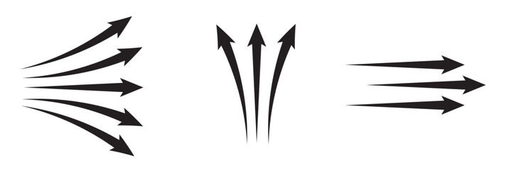 Air flow. Black arrows showing direction of air movement. Wind direction arrows. Black cold fresh stream from the conditioner. isolated on white background. Vector illustration . EPS 10
