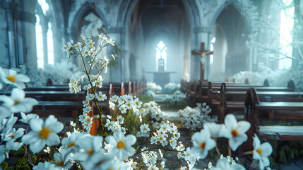 Serene Remembrance Ashes Rest within Church Amidst White Blossoms