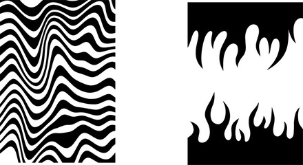 Black and white design. Pattern with optical illusion. Abstract striped background. Vector illustration.