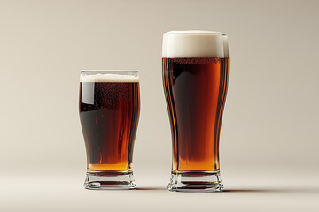 Two Glasses of Dark Beer on Neutral Background"