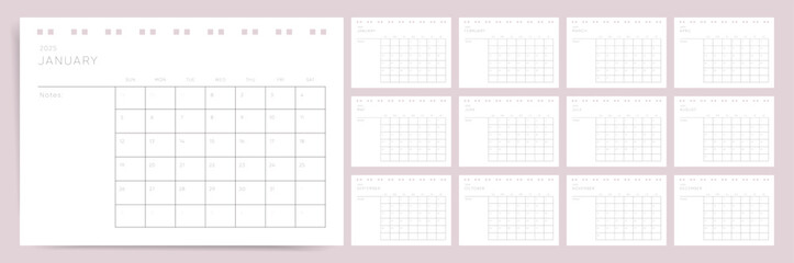 2025 Calendar Vector, Monthly Planner Starting Sunday
