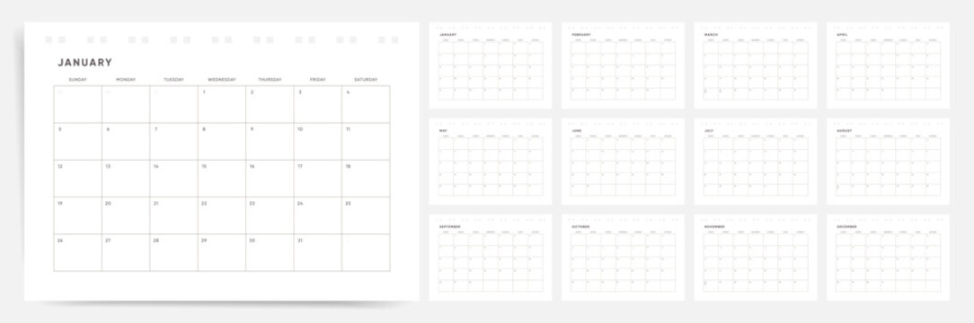Professional 2025 Calendar Vector, Sunday Start, Simple Design, Planner for 2025