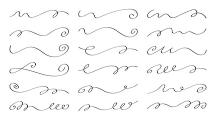 Fototapeta premium Ornament divider collection. Hand drawn collection of curly swishes. Calligraphy swirl. Highlight text elements. Vector illustration