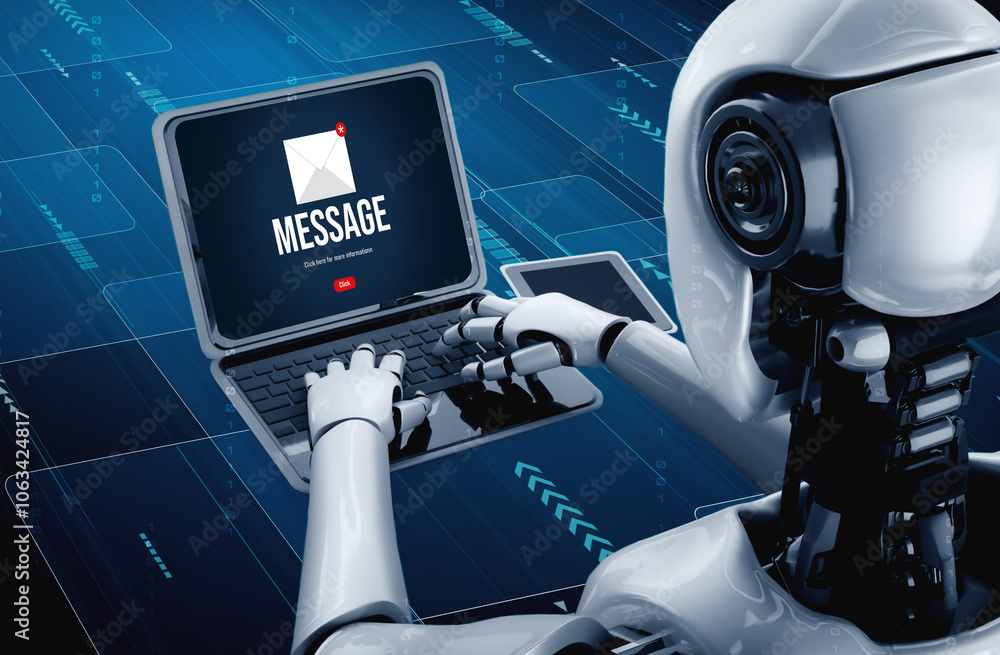 Poster email notification message showing on computer screen snugly. digital marketing message information 