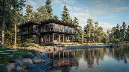 Fototapeta premium A contemporary eco-friendly home with a detailed 3D floor plan,