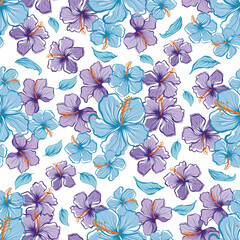Seamless floral pattern of flowers. Hand drawn botanical.
