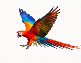 Fototapeta premium Colorful parrot in flight isolated on a white background.