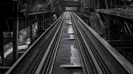 Fototapeta premium Massive Industrial Conveyor Belt Transporting Coal from Underground Mine to Surface