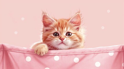 Adorable cat with ribbons on background. Whimsical and charming pet
