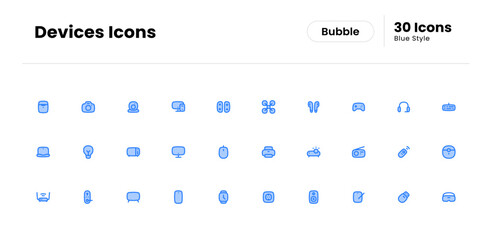 Devices icon set. device, technology, phone, computer, web, smartphone, internet, laptop, business, electronic. Vector blue icon illustration