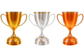 Gold cup for achievement, football championship, sports competition, contest, game winner award shape. Champion's Achievements Tournament victory 3D illustration rendering - clipping path