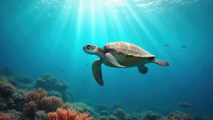 Obraz premium A turtle is swimming in the ocean
