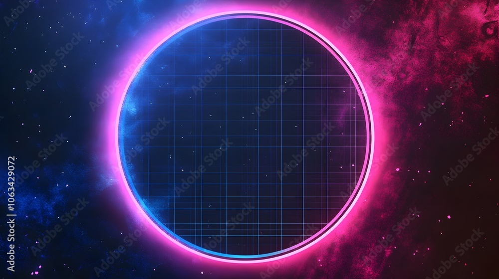 Poster double neon frame with faded grid overlay in inspired color tones