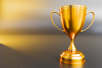 gold trophy award Winner trophy isolated on golden background with copy space for text. Rendering. 3D illustration.