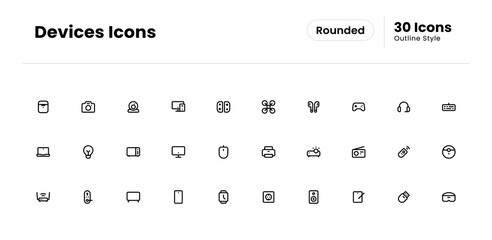 Devices icon set. device, technology, phone, computer, web, smartphone, internet, laptop, business, electronic. Vector outline icon illustration