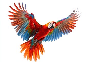 Fototapeta premium Scarlet Macaw in Flight - A vibrant spectacle of feathers and freedom