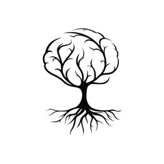 Brain Tree with Root Logo Design Template Inspiration, Vector Illustration.