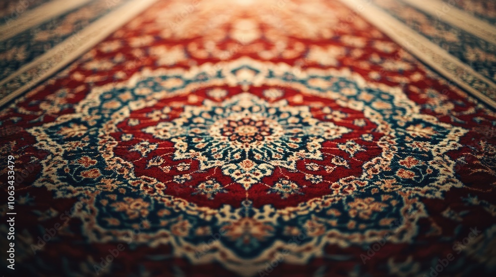 Poster ornate red and blue carpet design with intricate patterns