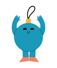 Christmas toy, cute ball with arms, legs and face. Toad New Year character. Isolated vector illustration for holiday design