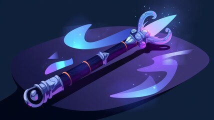 Fototapeta premium Vibrant magic wand with glowing tip and stylish design on dark background, fantasy illustration concept