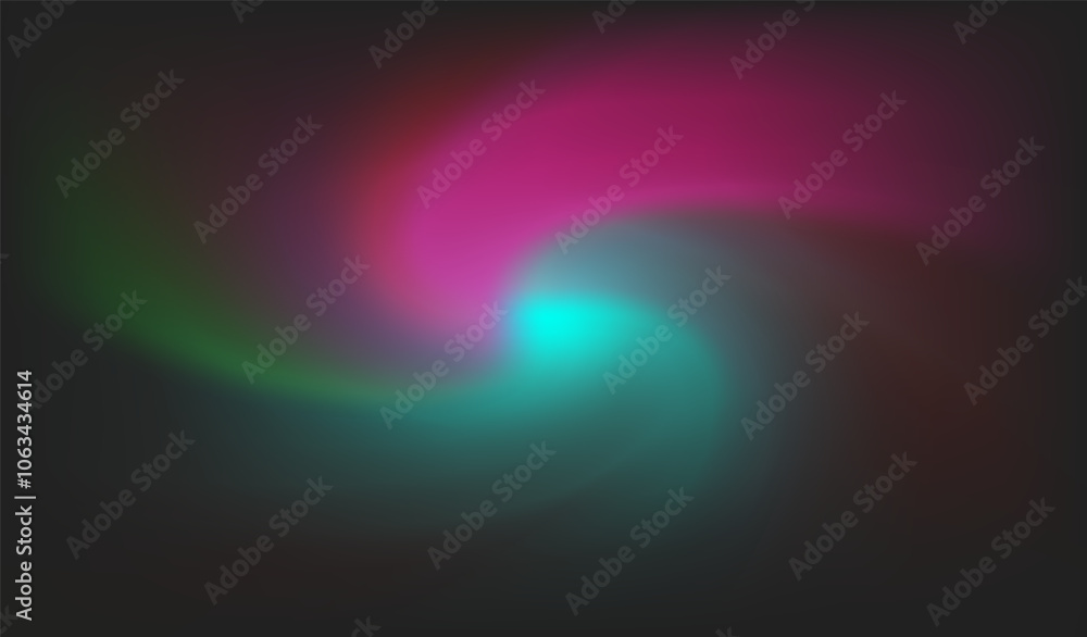 Poster an abstract vector illustration shows a swirling mixture of bright colors—blue and green—emanating f