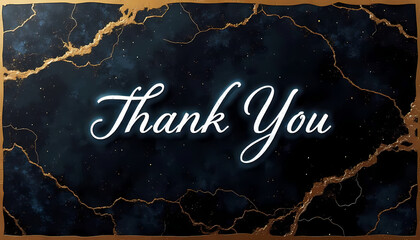 Thank You inscription in elegant script on dark marble background with golden accents