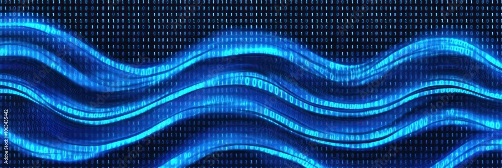 Aufkleber abstract blue wave background with glowing lines and a digital pixelated texture.