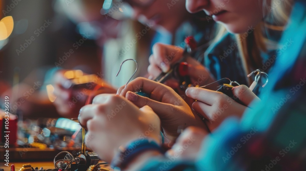 Poster hazy image of students using pliers and wire ters to create custom earrings