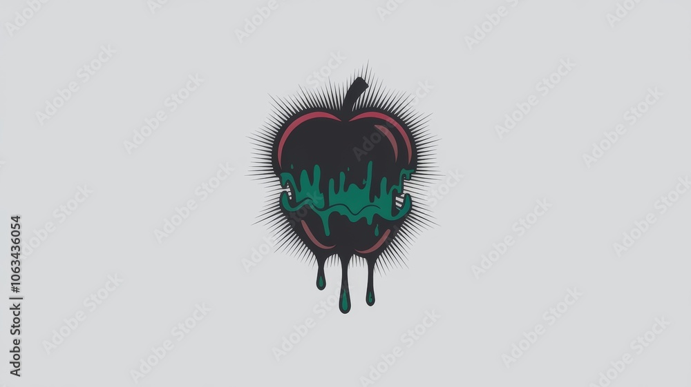 Aufkleber stylized poisoned apple with dripping green ooze and sharp rays on a light grey background