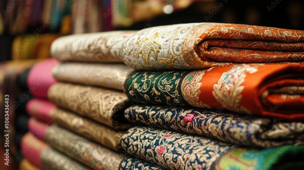 Poster colorful textiles stacked in a vibrant display