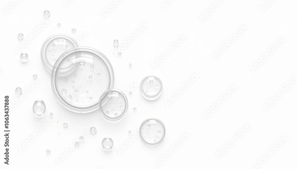 Poster yeast cells represented in transparent bubbles on a clean white background for scientific and artist
