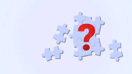 The question mark is in a jigsaw puzzle style. Concept of Question and Answer and solutions in solving problems