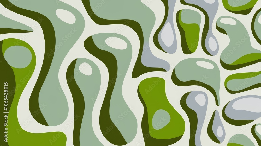 Poster yeast cells represented in vibrant abstract style with green and gray colors on a light background f