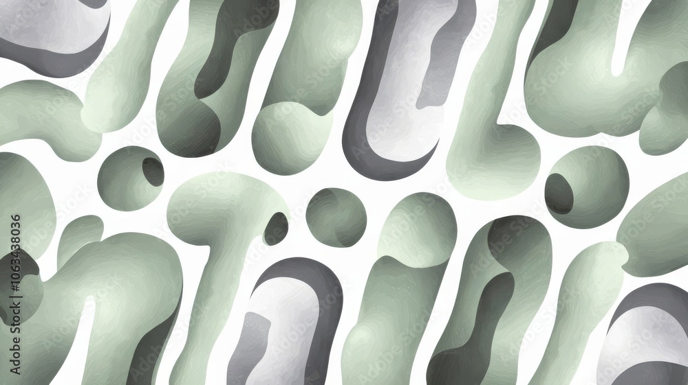 Poster yeast cells depicted in abstract design with gray and green colors on a white background for artisti