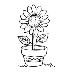 Hand drawing styleof sun flower on the pot vector. It is suitable for flowers or plants icon, sign or symbol.