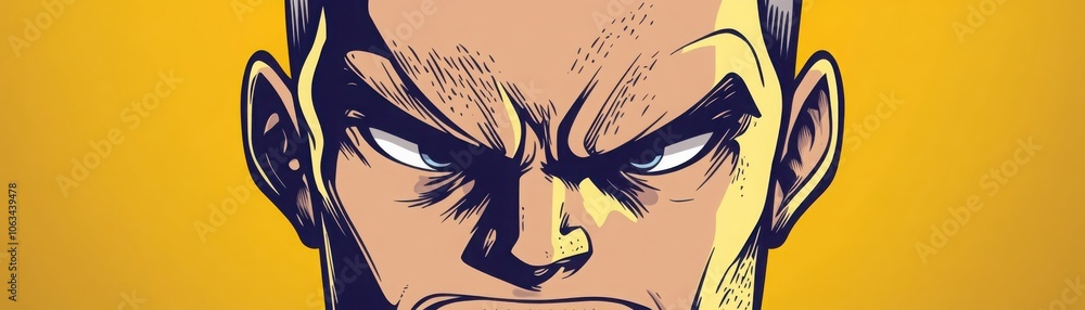 Poster simple line art of a determined expression with text capturing strength and focus in minimalist desi