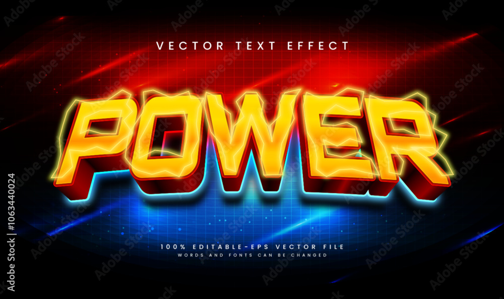 Poster elegant power editable vector text effect. electric thunder theme, suitable for technology event.