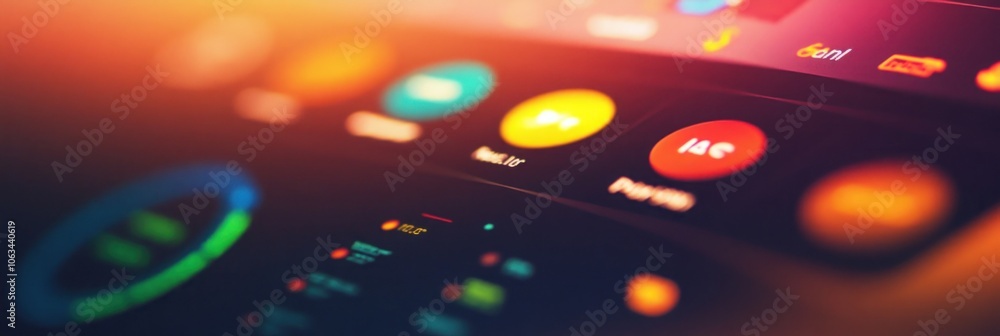 Poster close-up of a digital control panel with glowing buttons and a circular progress indicator.