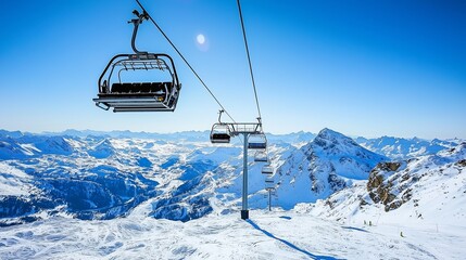 Obraz premium Ski lift above snowy peak. Serene winter escape with clear skies for skiing activities.