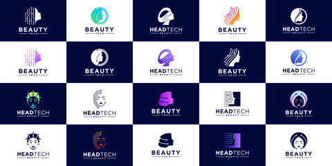 beauty technology logo collection, digital consulting, cosmetics, graphic design illustration.