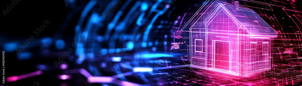 Aufkleber digital house model with vibrant colors and data visualization elements