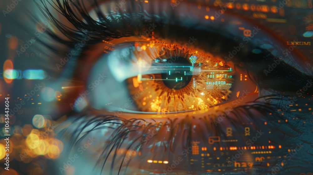 Aufkleber futuristic digital eye with glowing technology elements and circuit patterns
