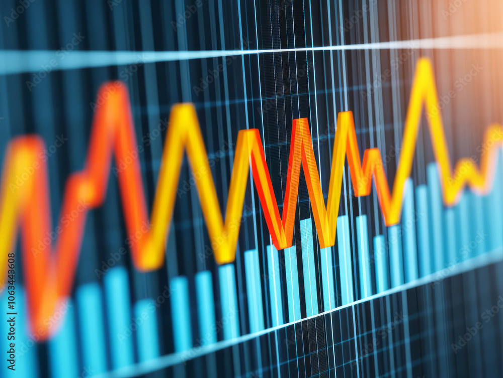 Poster colorful fluctuating graph representing data trends and analysis