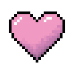 Obraz premium Pink heart icon on a transparent background, pixel art, 8 bit, icons for games, applications. Vector illustration
