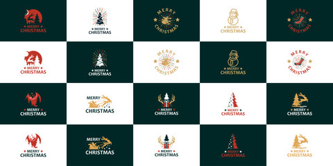 Obraz premium collection of Christmas logo, holiday, celebration, gift, graphic vector illustration.